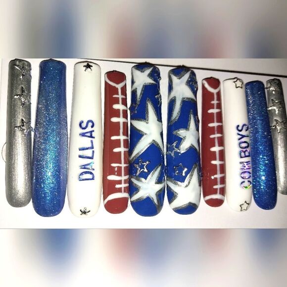 Hand crafted custom Dallas Cowboys 10pc xxl acrylic press on nails - Picture 5 of 6